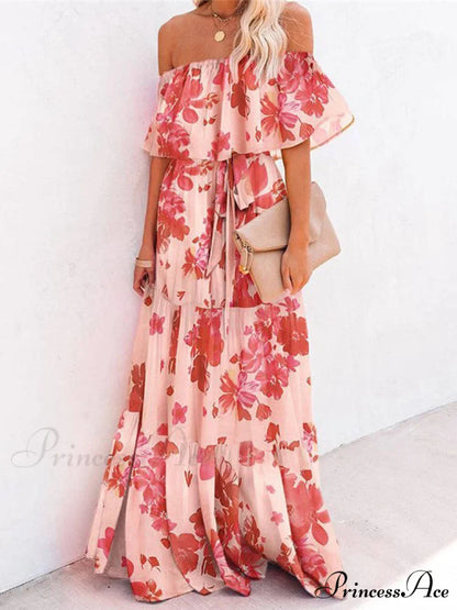 Printed Wrap Stylish Maxi Dress Safflower / S