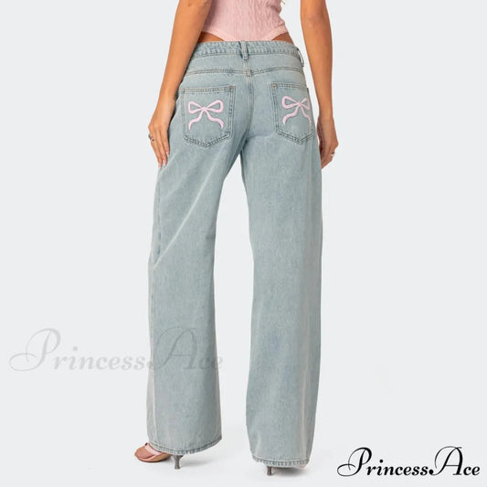 Printed Zipper Front Cowpoke Trousers Light Blue / S pants-241228