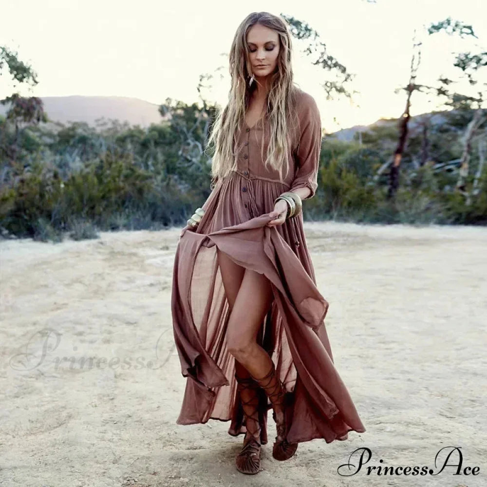 Printing Large Deep V Neck Stretch Bohemian Dress bohodress-250126