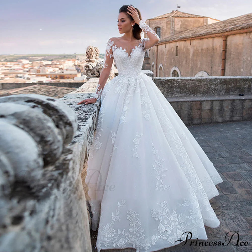 Profound Plunging Neckline Extended Train Bridal Gown weddingdress-250223