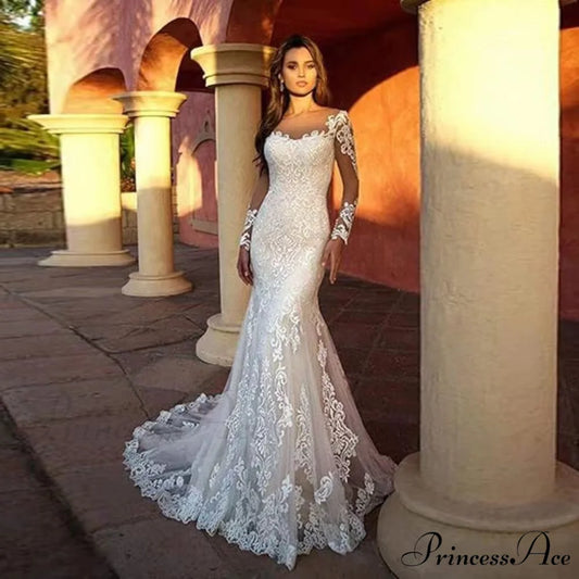 Profound Plunging Neckline Lace Mermaid Bridal Gown lvory white / 2 weddingdress-250223