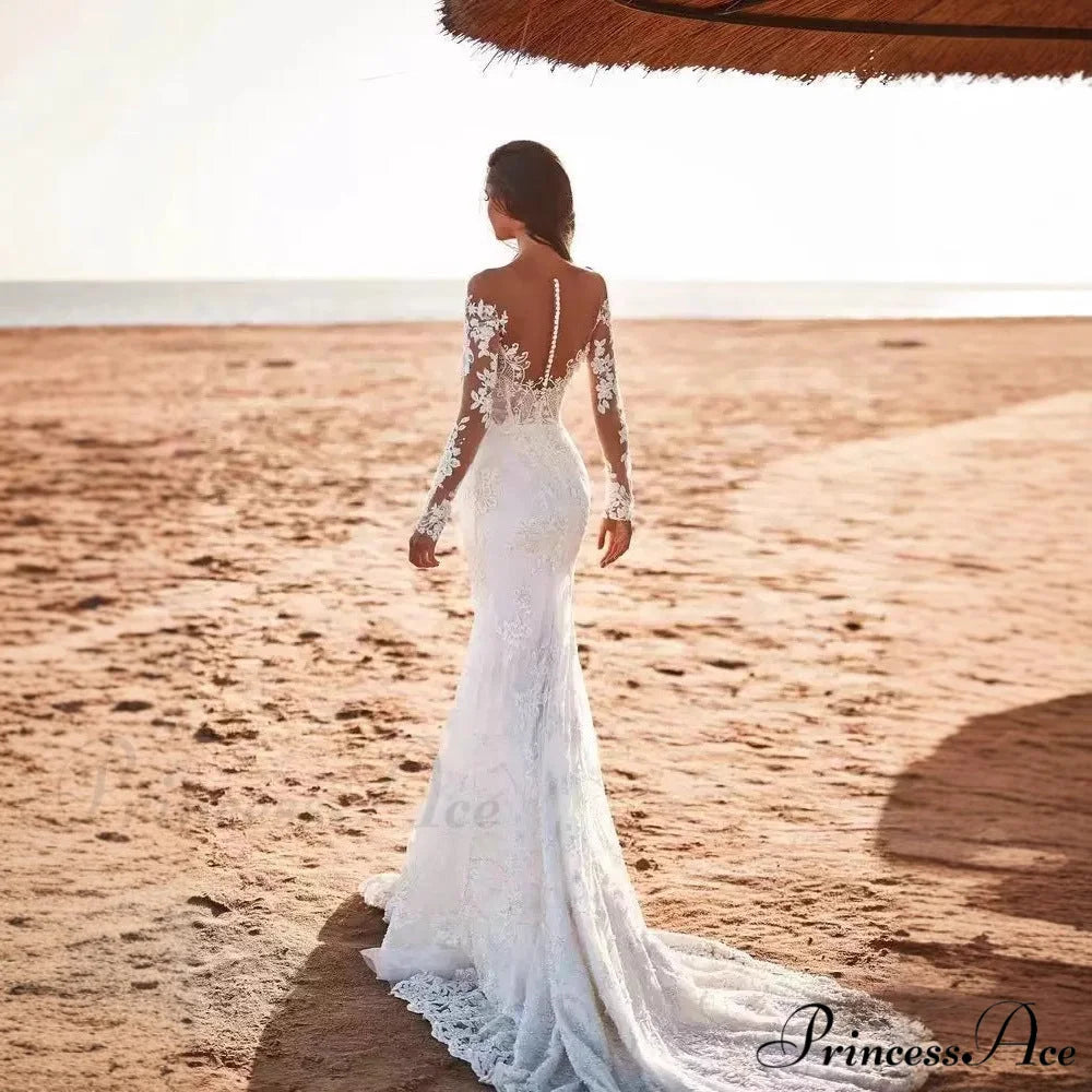 Profound Plunging Neckline Lace Mermaid Bridal Gown weddingdress-250223