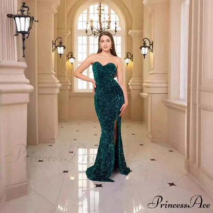 Profound Plunging Neckline Sparkling Evening Prom Gown promdress-250223