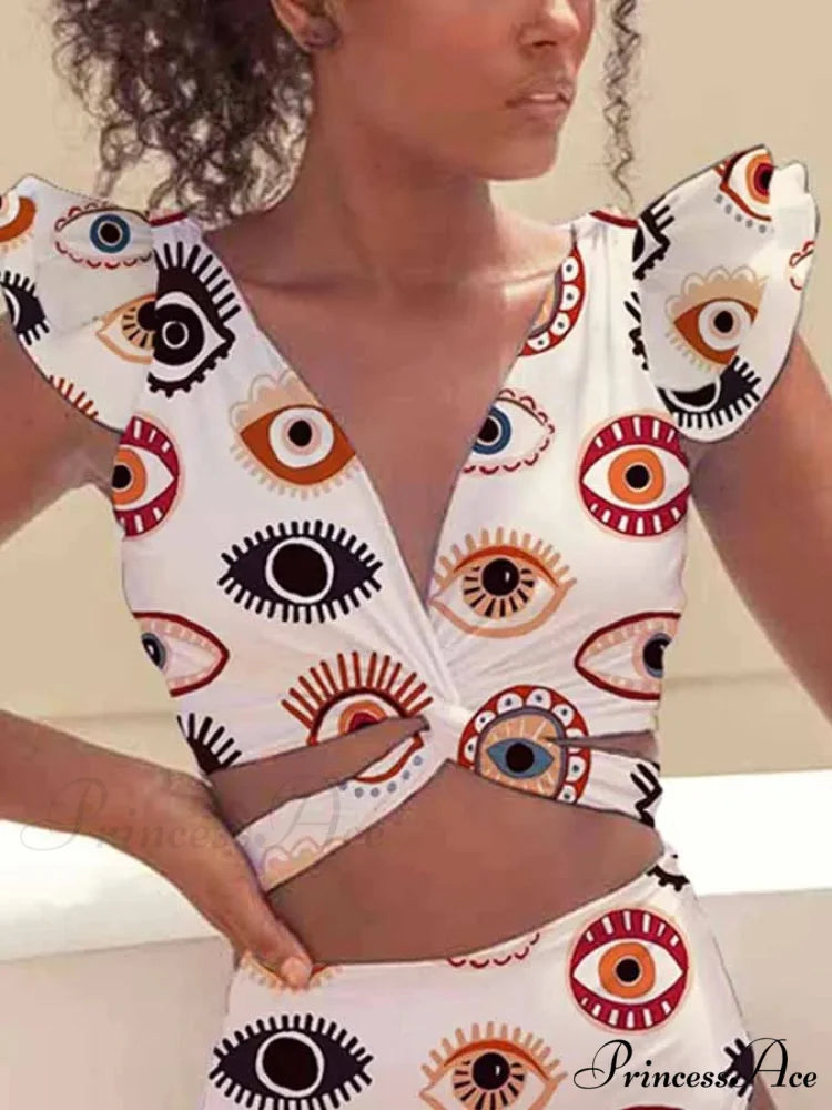 Profound V Gaze Print Chest Band One Piece onepiece-250223