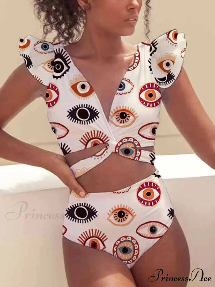 Profound V Gaze Print Chest Band One Piece WHITE / S onepiece-250223