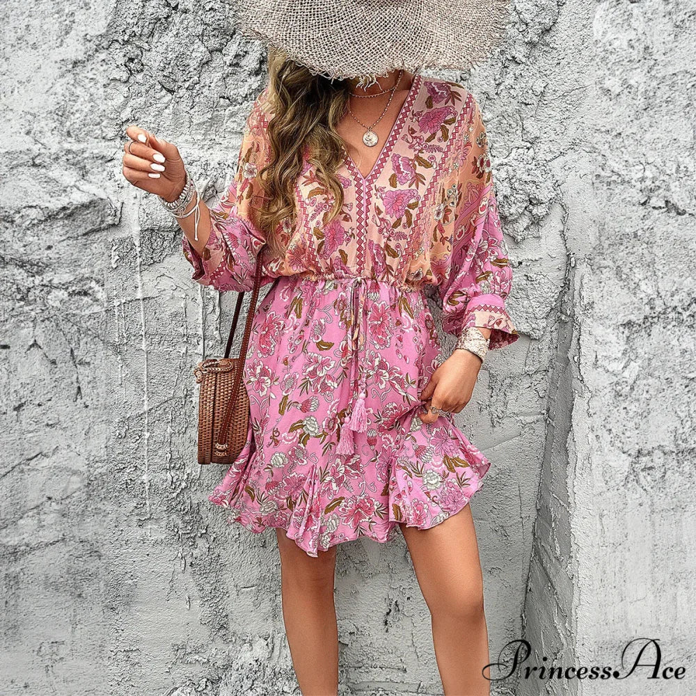 Profound V Neck Petite Cotton Boho Dress bohodress-250126