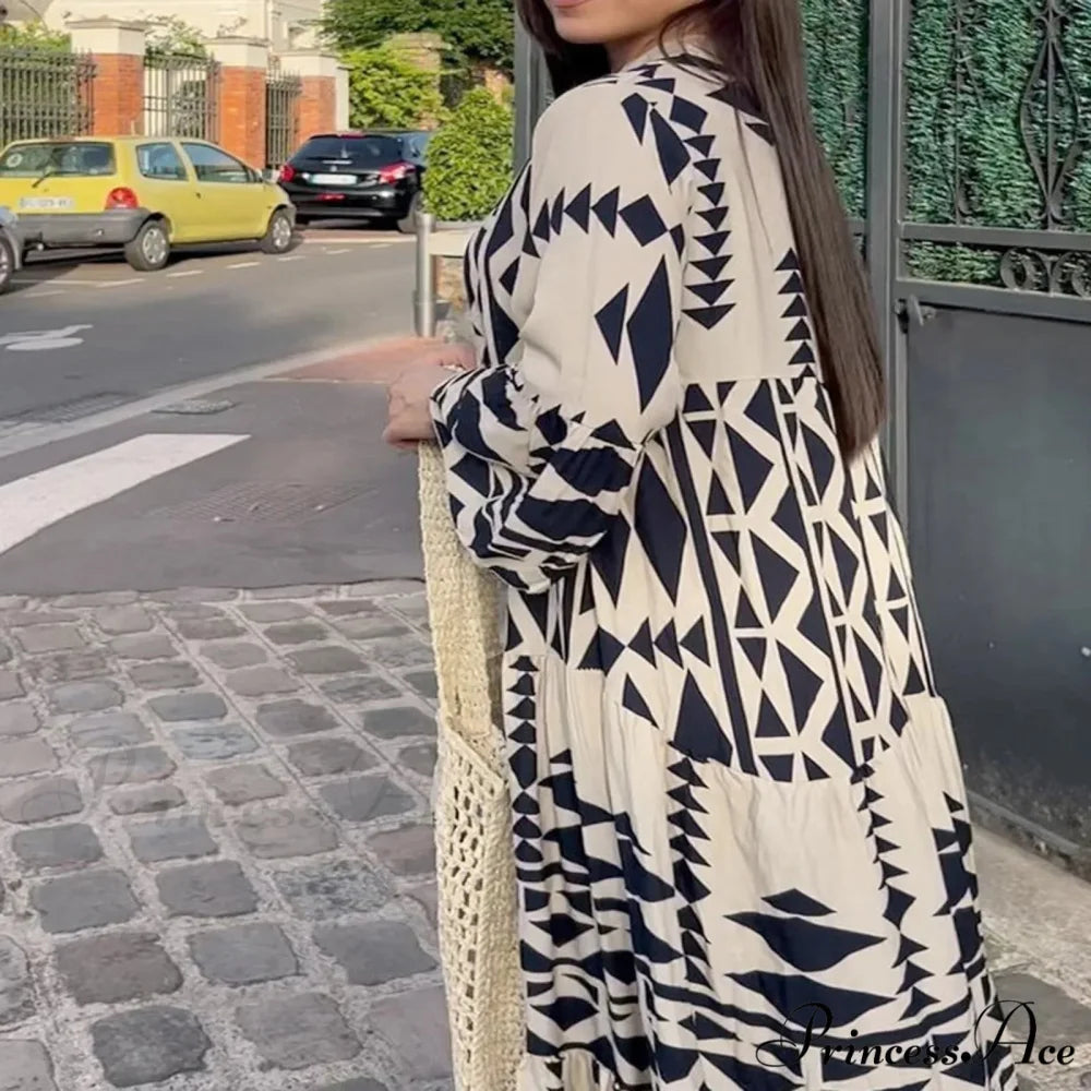 Prolonged Sleeve Ruffled Bohemian Dress bohodress-250126