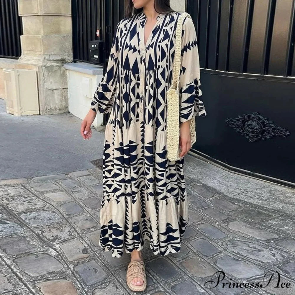 Prolonged Sleeve Ruffled Bohemian Dress bohodress-250126