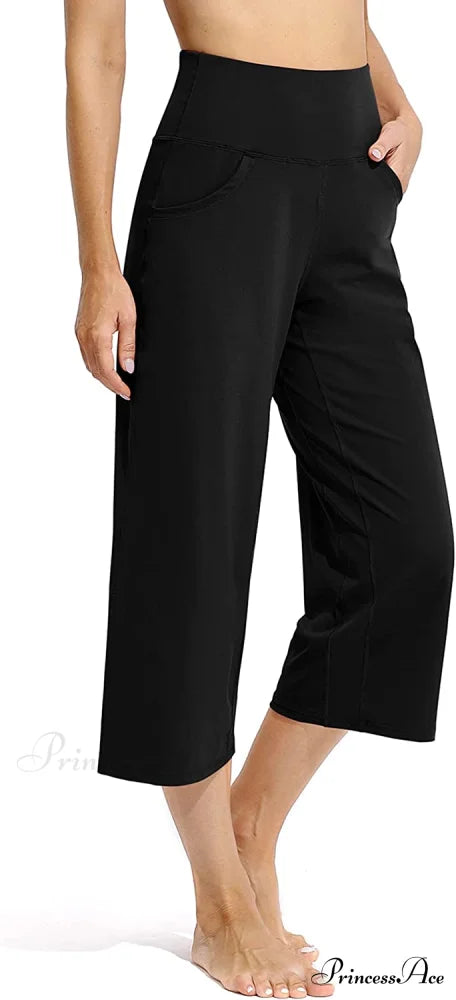 Promover Women’s Capri Pants Wide Leg Yoga Crop Pants Capri-black / Large