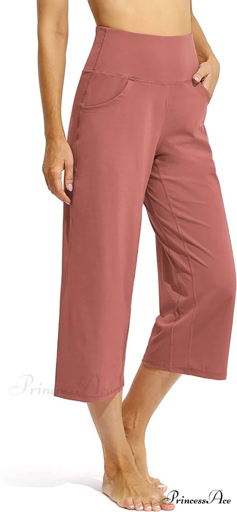 Promover Women’s Capri Pants Wide Leg Yoga Crop Pants Cameo / Large