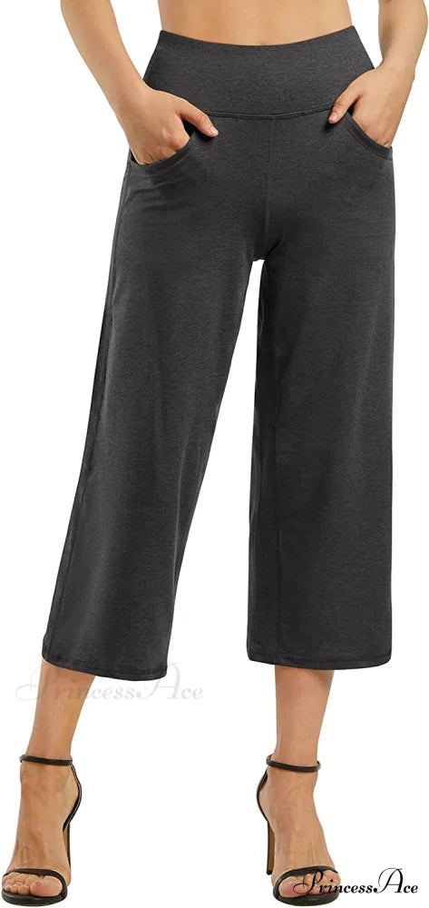 Promover Women’s Capri Pants Wide Leg Yoga Crop Pants Charcoal Heather / XX-Large
