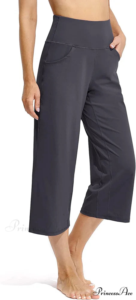 Promover Women’s Capri Pants Wide Leg Yoga Crop Pants Capri-deep Grey / Large