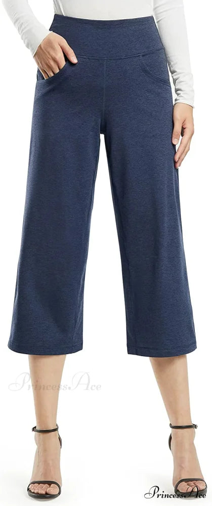 Promover Women’s Capri Pants Wide Leg Yoga Crop Pants Navy Heather / Large