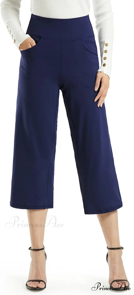 Promover Women’s Capri Pants Wide Leg Yoga Crop Pants Capri-royal Blue / Large