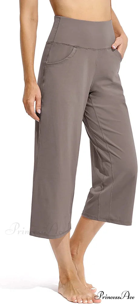 Promover Women’s Capri Pants Wide Leg Yoga Crop Pants Taupe / Large
