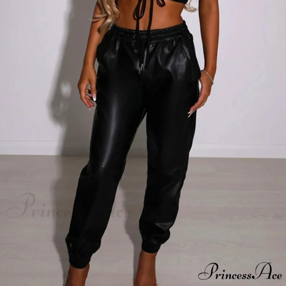 PU Leather Fashion Elegant Office Pants Styel 1-Black / S