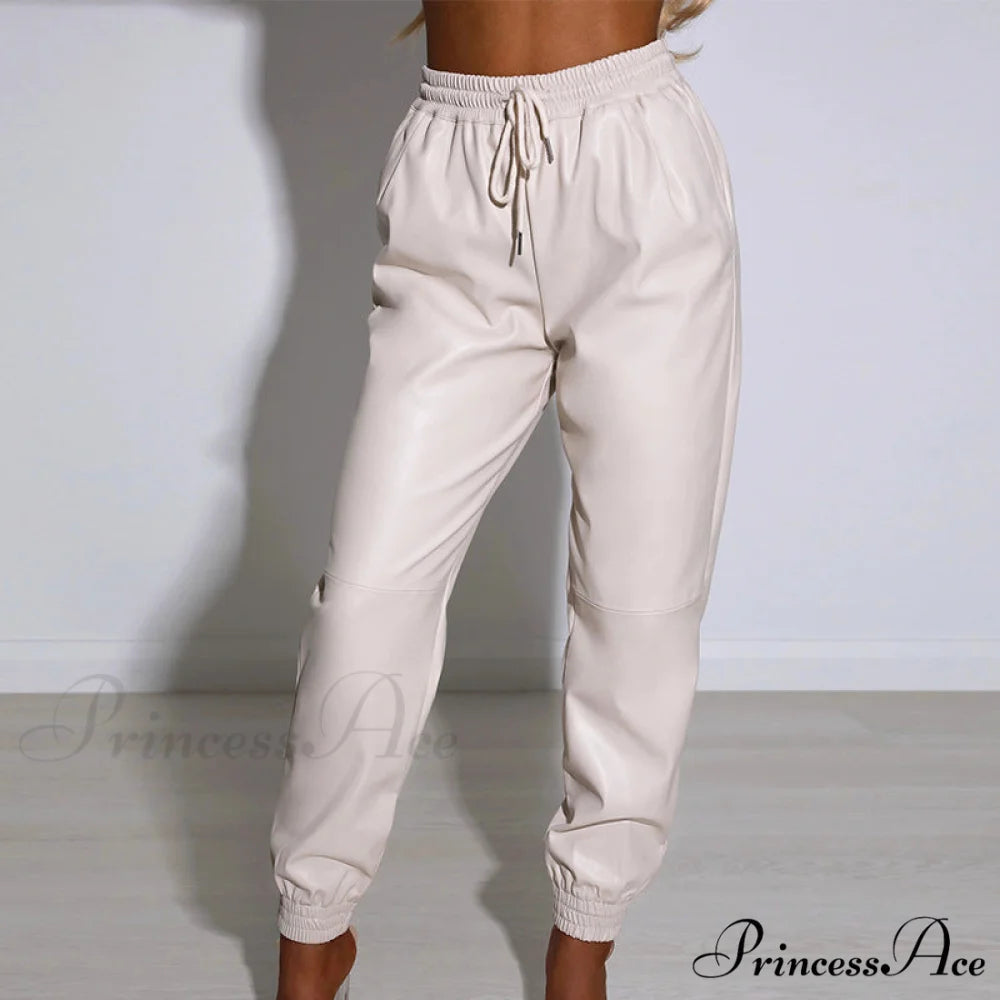 PU Leather Fashion Elegant Office Pants Styel 1-White / S