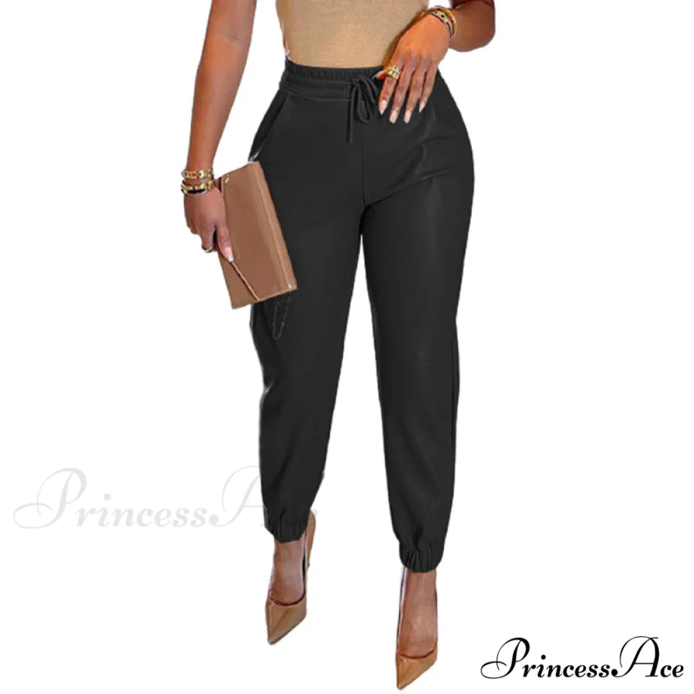 PU Leather Fashion Elegant Office Pants Styel 2-black / S