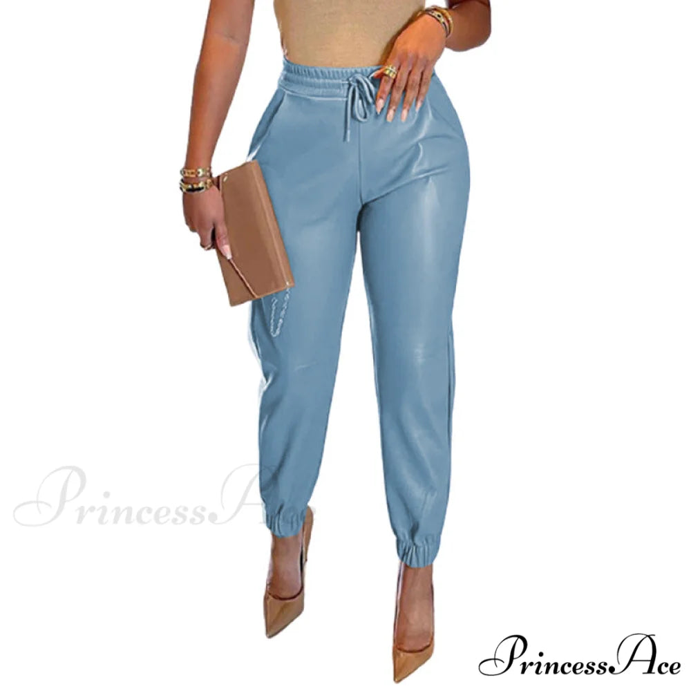 PU Leather Fashion Elegant Office Pants Styel 2-blue / S