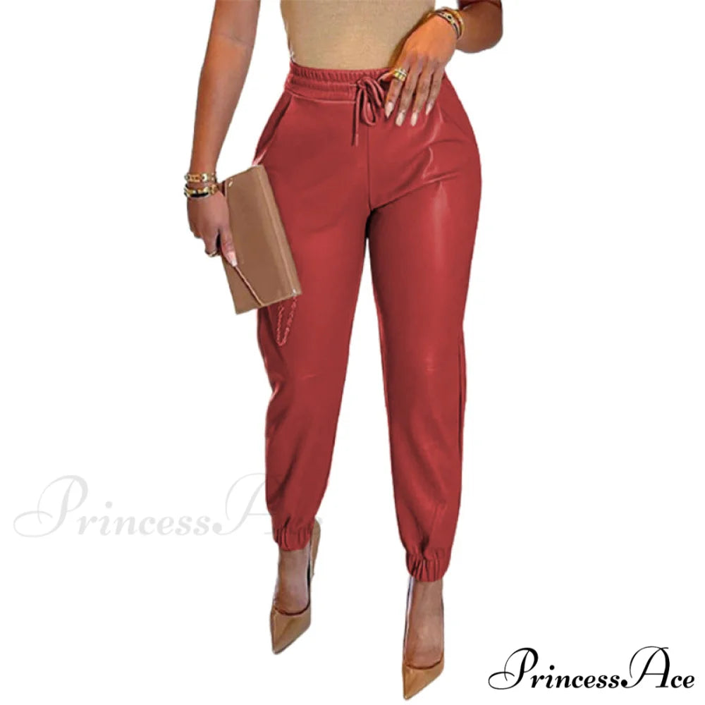 PU Leather Fashion Elegant Office Pants Styel 2-red / S
