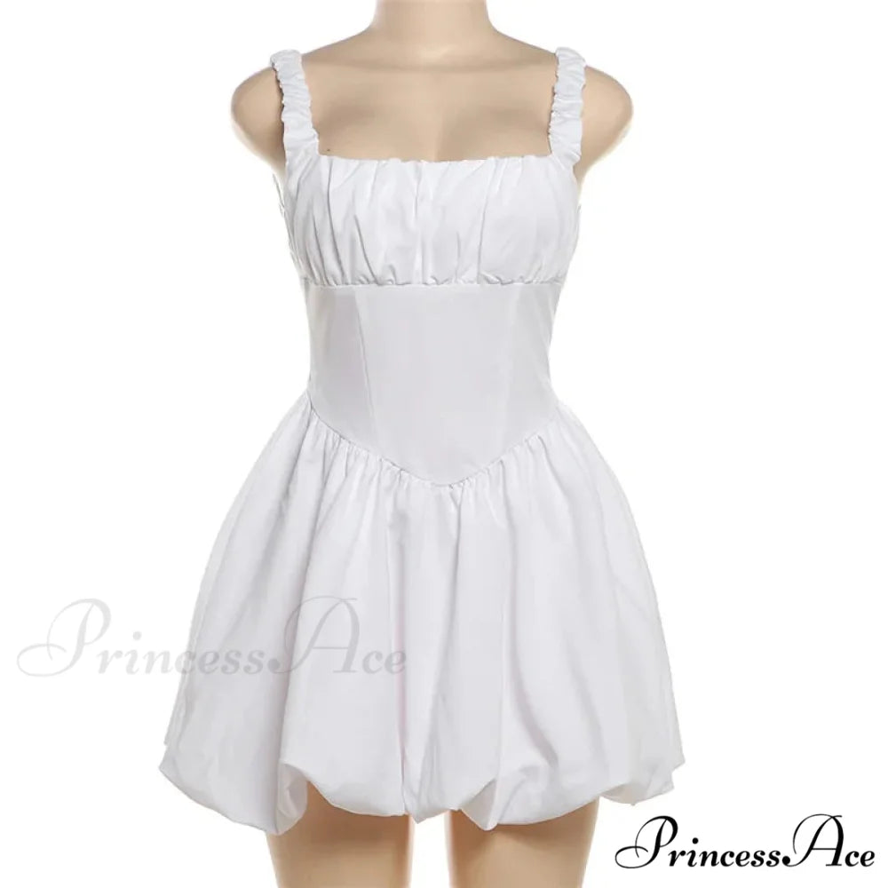 Puff Flare Square Charming Neck Strap Mini Dress