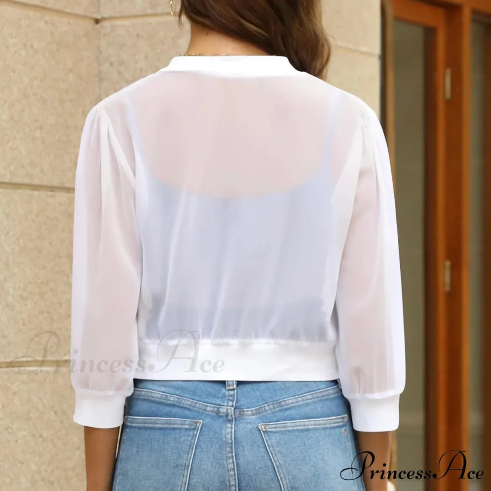 Puff Sleeve Bolero Open Front Fashion Dressy Cropped Sheer Chaquetas Korean Outer Warm Chic Stylish Elegant Fashionable