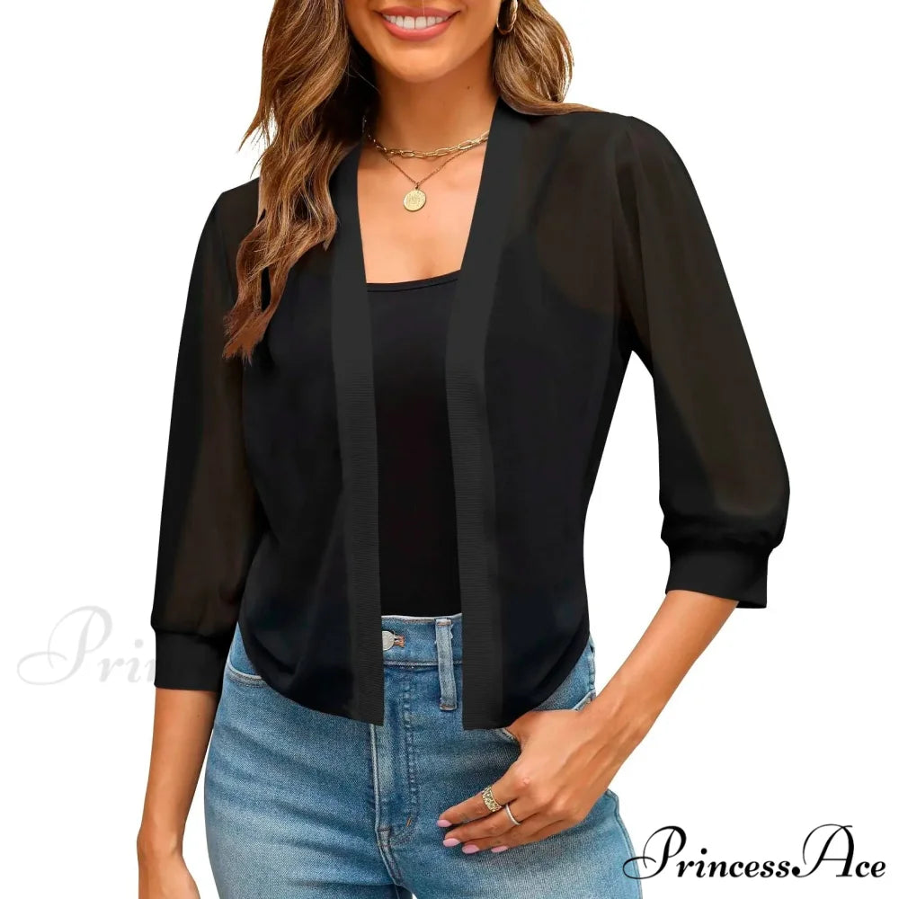 Puff Sleeve Bolero Open Front Fashion Dressy Cropped Sheer Chaquetas Korean Outer Warm Chic Stylish Elegant Fashionable