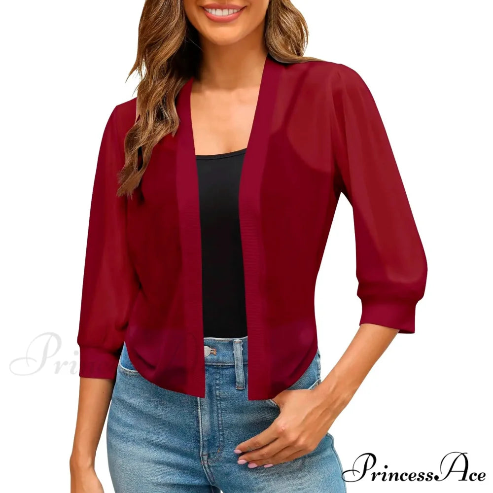 Puff Sleeve Bolero Open Front Fashion Dressy Cropped Sheer Chaquetas Korean Outer Warm Chic Stylish Elegant Fashionable