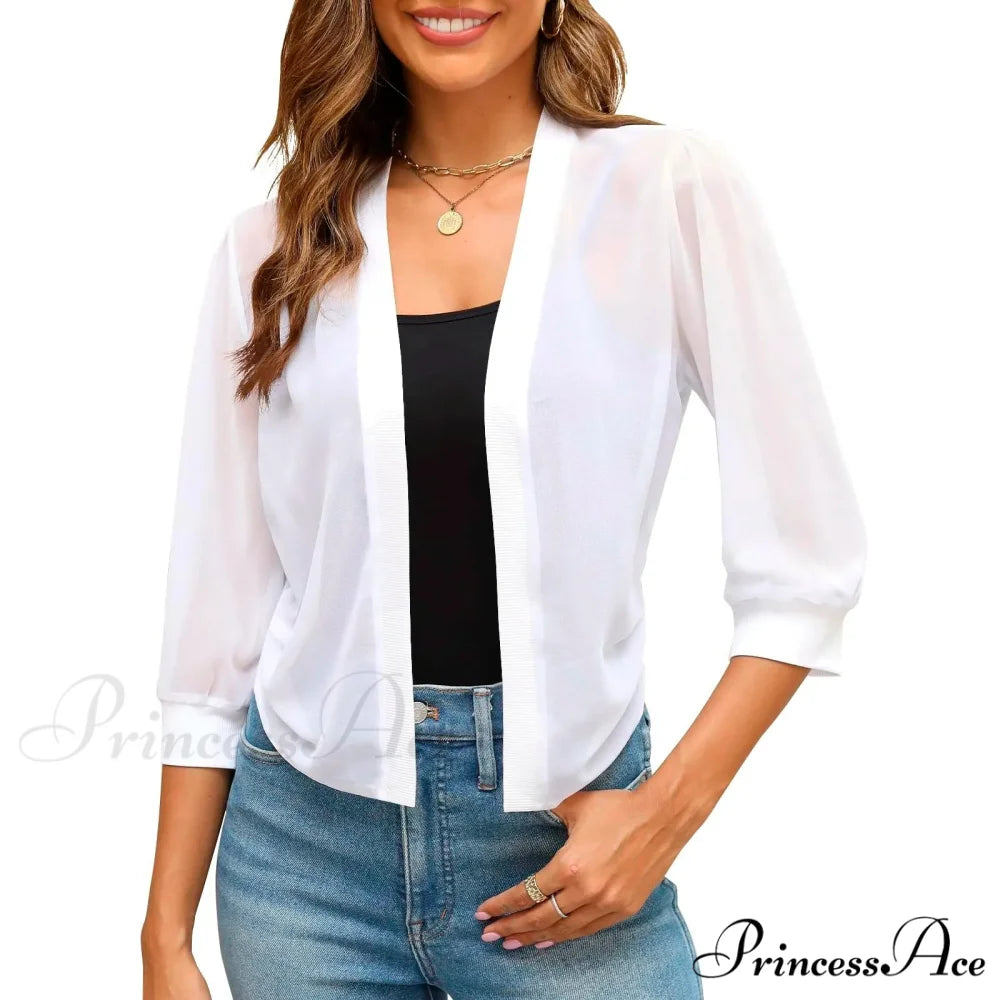 Puff Sleeve Bolero Open Front Fashion Dressy Cropped Sheer Chaquetas Korean Outer Warm Chic Stylish Elegant Fashionable