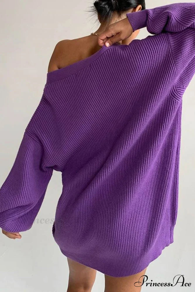 Puff Sleeve Cardigan with Pearl Buttons Purple / L