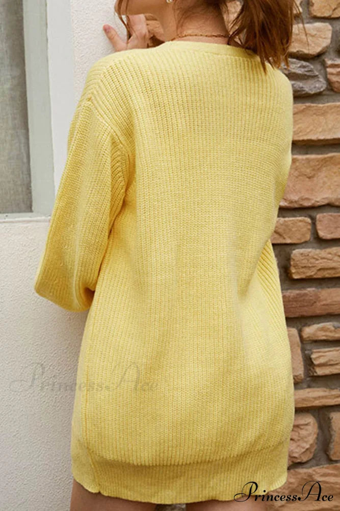 Puff Sleeve Cardigan with Pearl Buttons Yellow / XL