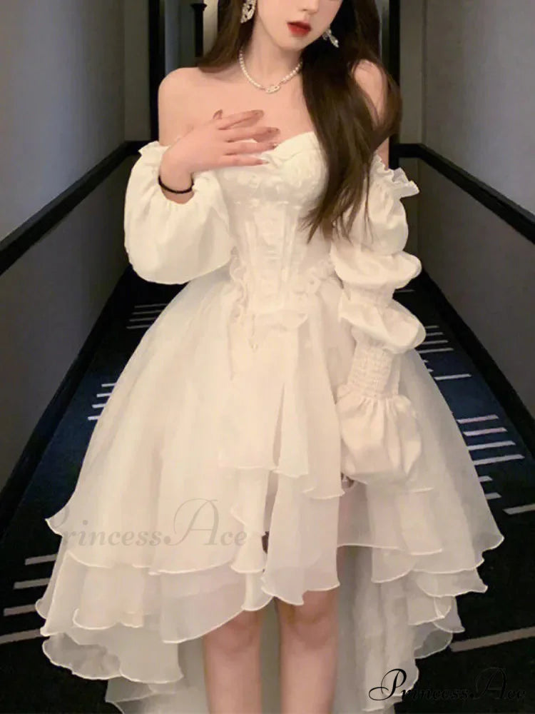 Puff sleeve casual Trendy fairy chiffon dress Fairy Dress / S