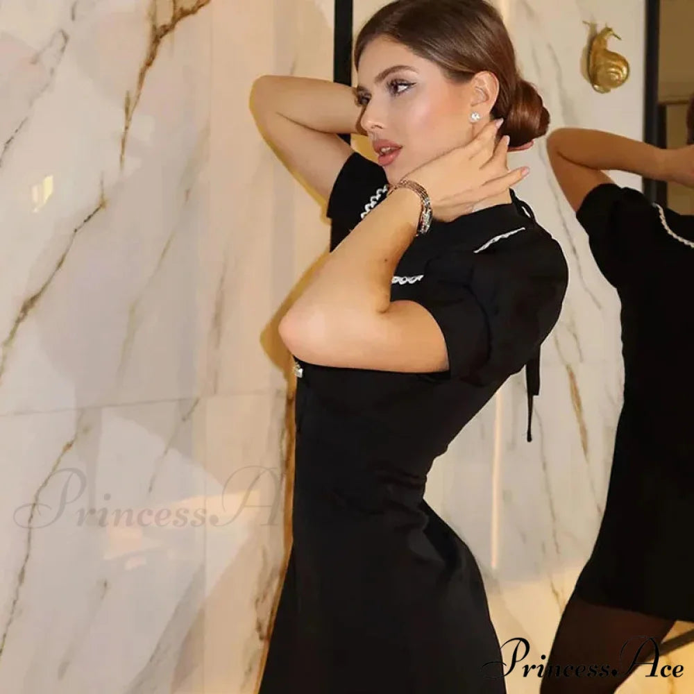 Puff SLeeve Collar Charming Ribbed Mini Dress