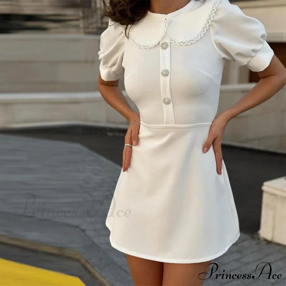 Puff SLeeve Collar Charming Ribbed Mini Dress