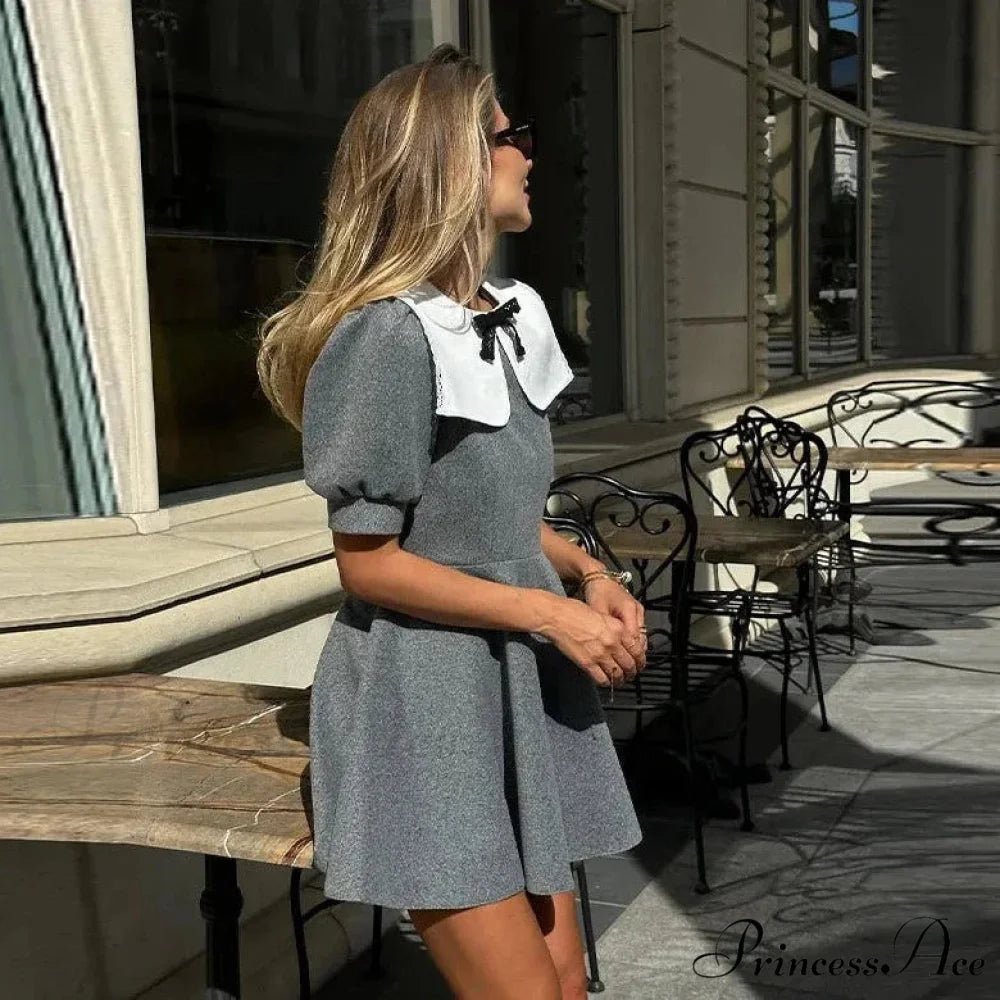 Puff SLeeve Collar Charming Ribbed Mini Dress