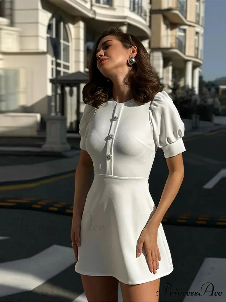 Puff SLeeve Collar Charming Ribbed Mini Dress