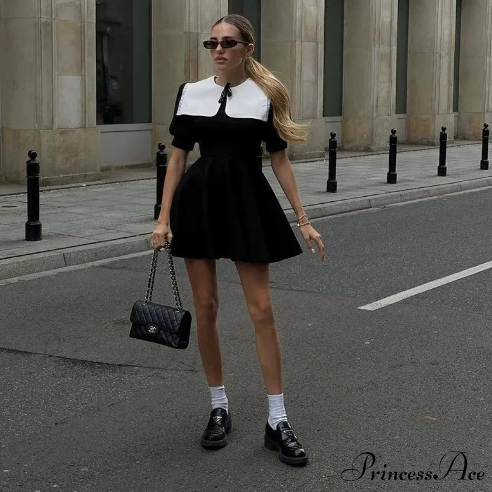 Puff SLeeve Collar Charming Ribbed Mini Dress