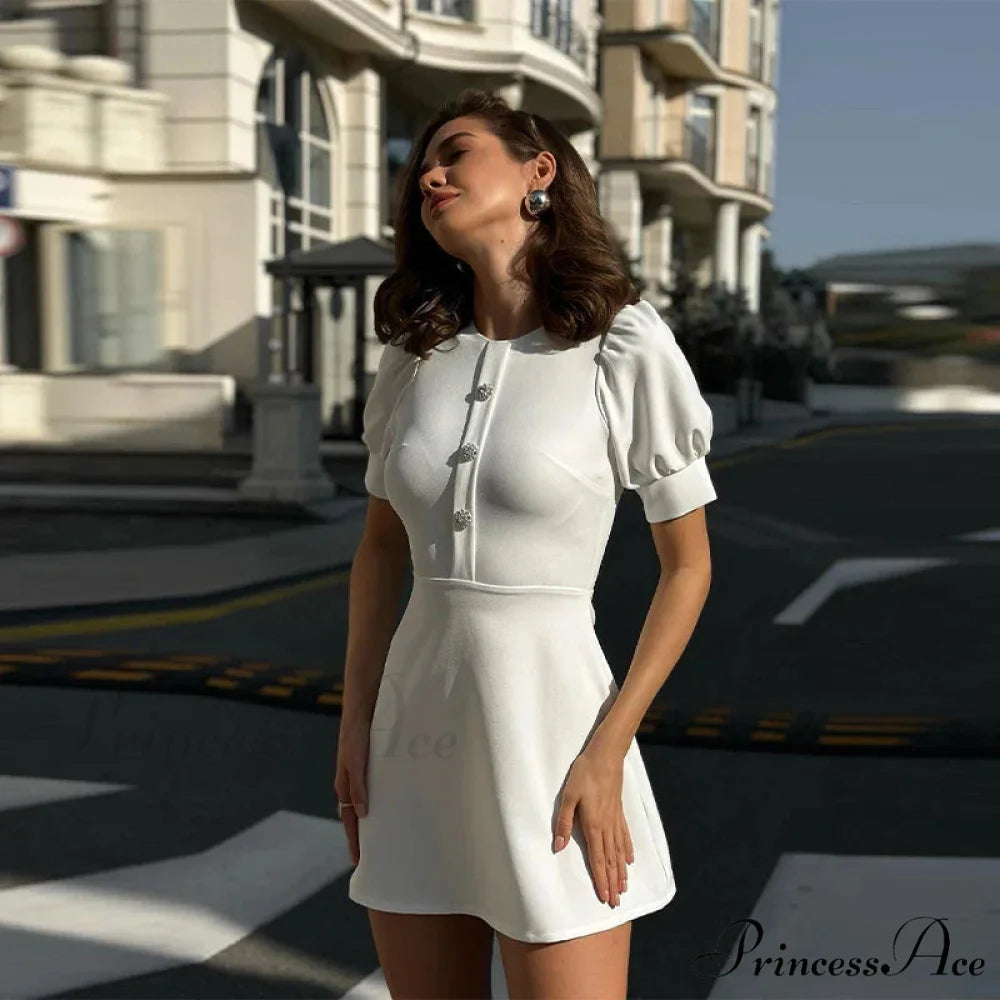 Puff SLeeve Collar Charming Ribbed Mini Dress