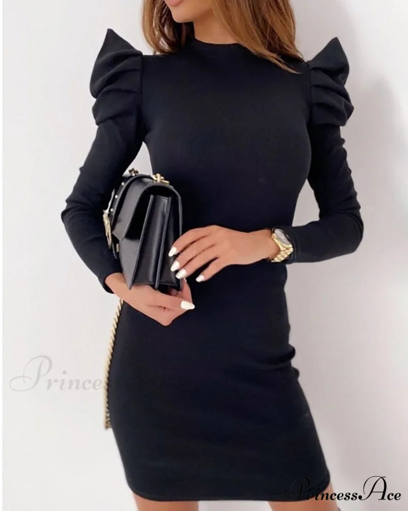 Puff Sleeve Knit Bodycon Dress