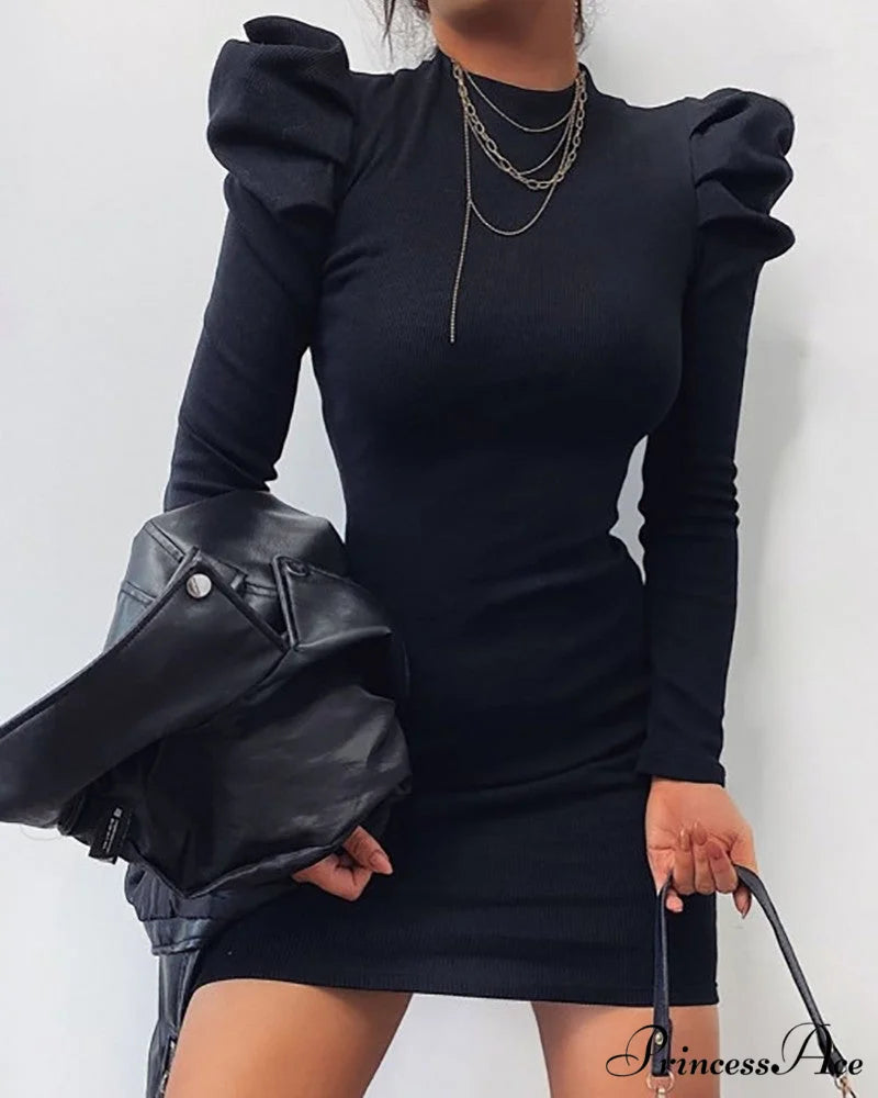 Puff Sleeve Knit Bodycon Dress