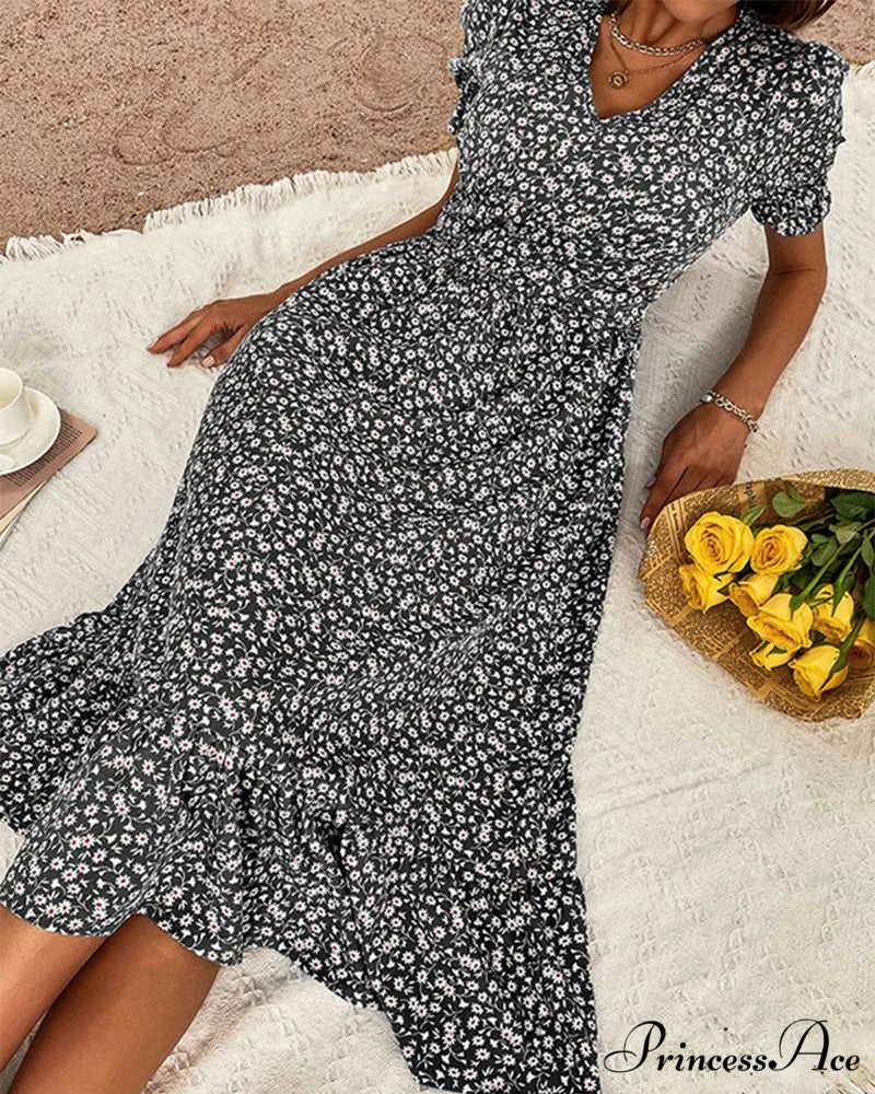Puff sleeve v-neck dress