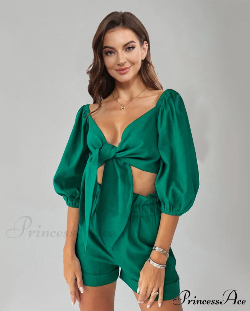 Puff Top Set and Arm with Shorts Cutout Teal / S