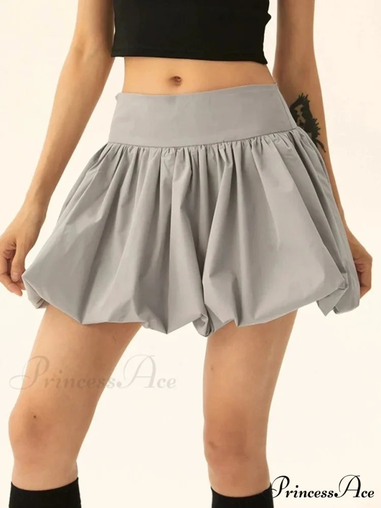 Puffy Frill Hem Pleated Skirt GRAY / S skirts-250223