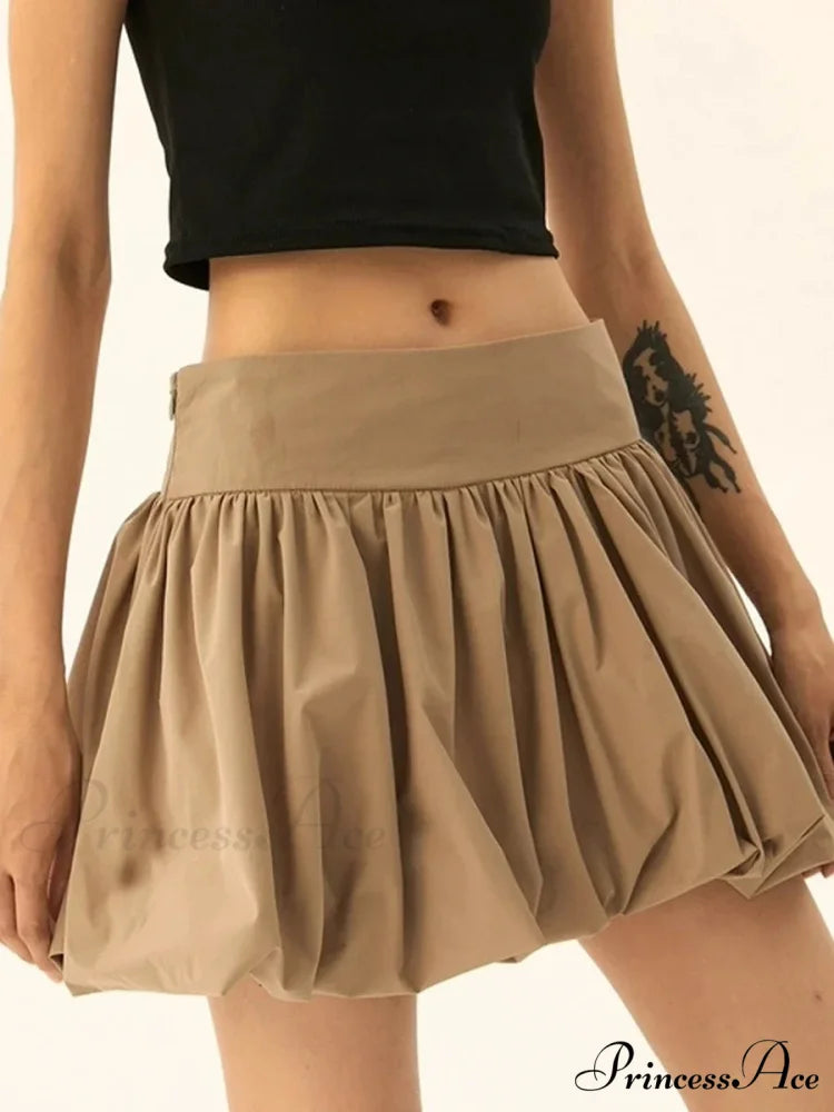 Puffy Frill Hem Pleated Skirt skirts-250223