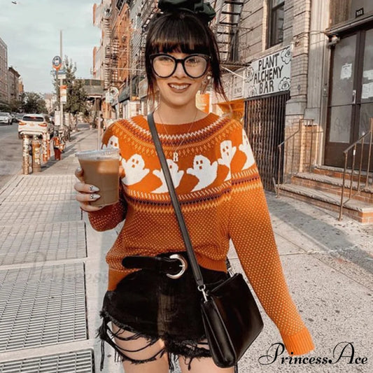 Pumpkin Knitted Pullovers Sweaters Orange / S