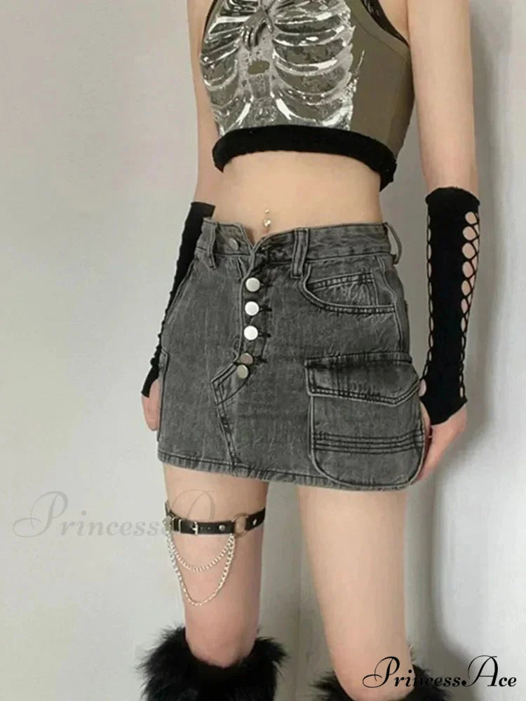 Punk Aesthetic Cyber Retro X-ray Skeleton Print Sleeveless Vest ArmyGreen Crop Designer Clothes Women 2024 Summer Emo