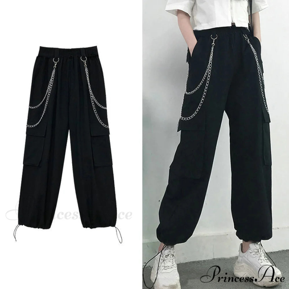 Punk Black Female Joggers Cargo Pants Black 1 / XS