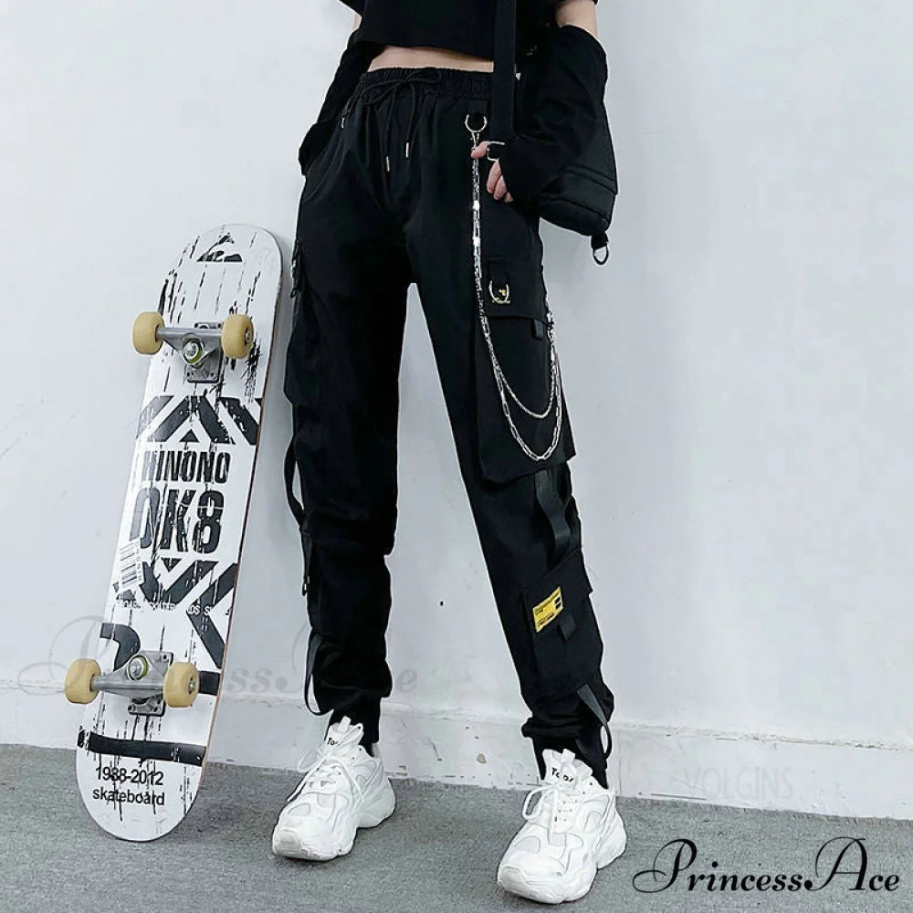 Punk Black Female Joggers Cargo Pants Black 2 / XS