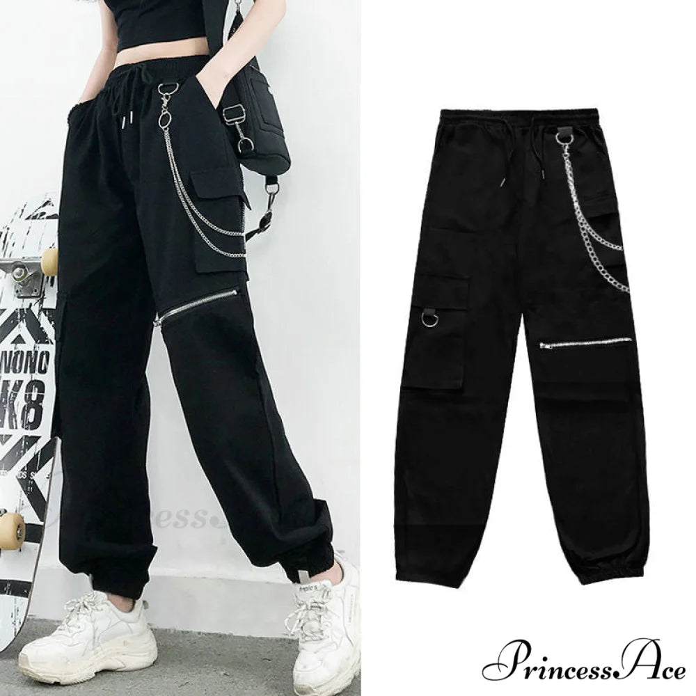 Punk Black Female Joggers Cargo Pants Black 3 / XS