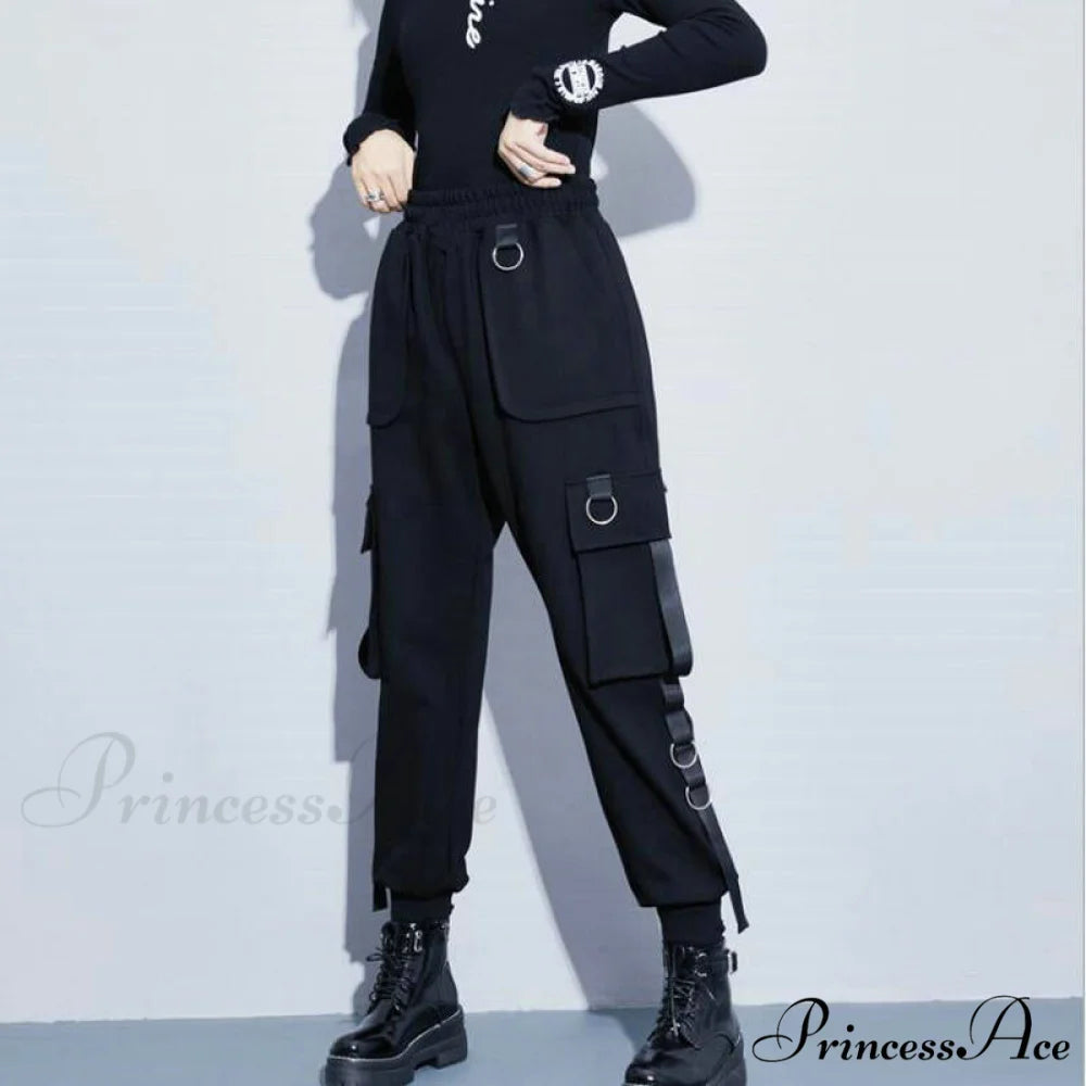 Punk Black Female Joggers Cargo Pants